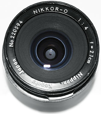 Nikkor-O 2.1cm f/4 (1:4 f=2.1cm) F-Mount version front view