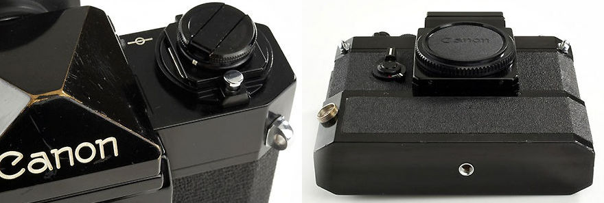 Deail view of Rear section of Canon F-1 High Speed Motor Drive Camera for Montreal Olympic, 1976