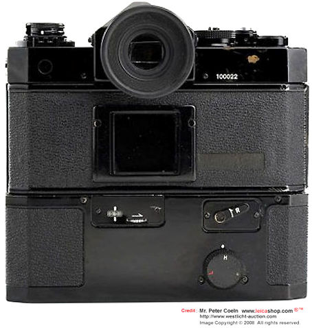 Rear section of Canon F-1 High Speed Motor Drive Camera for Montreal Olympic, 1976