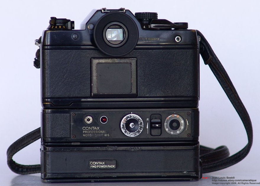 Contax RTS with Motor Drive W6 with PMD Power Pack rear section view, photo by Jean-Louis Beek
