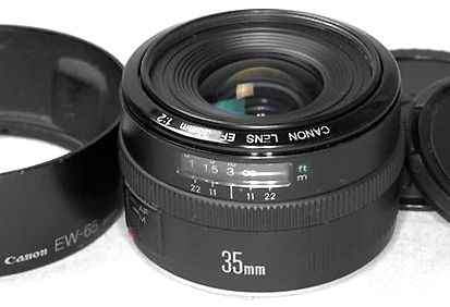 A good flatbed view of the Canon EF 35mm f/2.0 fixed focal length Wideangle lens