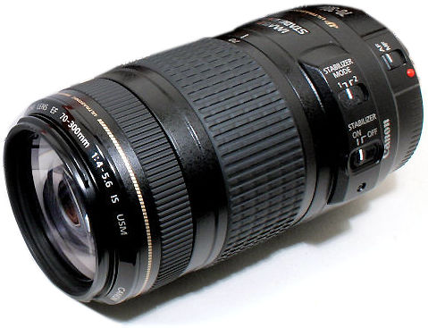 Side view of a Canon EF 75-300mm f/4~5.6 IS MK II USM telephoto zoom