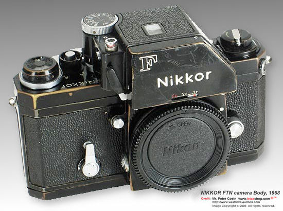 Very rare 'Nikkor' F camera body which was menat for export camera for Germany market. It is essentially a Nikon F bare basic body with Nikkor Photomic TN finder NOTE;- only few of these NIKKOR FTN finders with Nikkor engraving are known to exist. Approx
