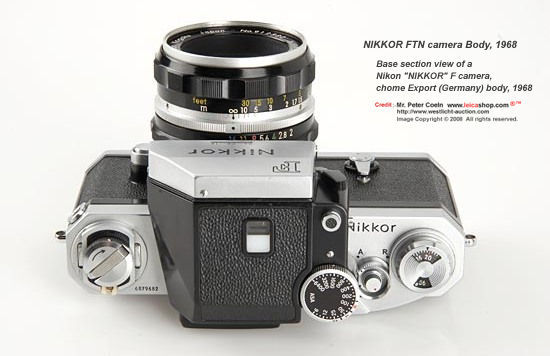 Top control panels of a NIKKOR-F camera with 