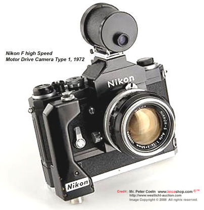 Front section view of 7 frames per second  Nikon F High Speed Camera w/ Special Zoom Finder, 1972