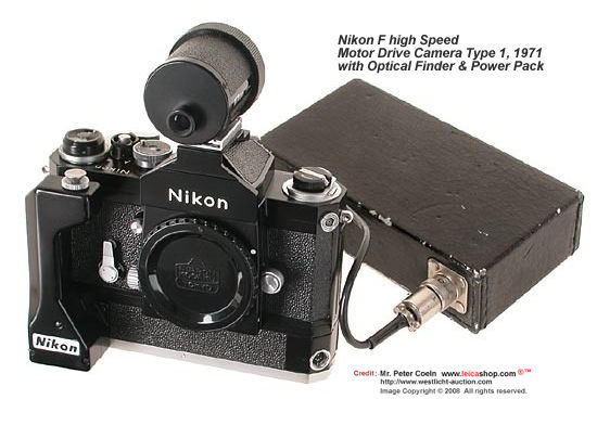 Nikon F High Speed Motor Drive Camera, 1971 with special zoom finder and power pack