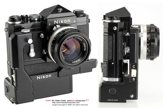 Nikon F Eyelevel Black w/Nikon F36 Motor Drive unit, 1971 A very late model. Type 72/1 with matching motor drive F-36 type 9, Nikkor-S.C 50mm f/1.4. Approx. Year: 1971