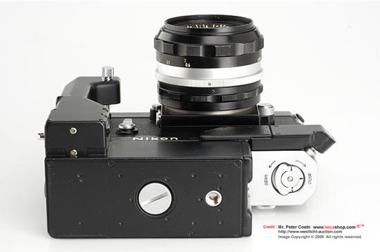 Base section view of Nikon F with a late type F36 Motor Drive unit