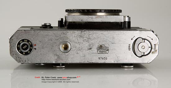 Noting the Nippon Kogaku logo at the base of a Nikon F Eye level Chrome w/F36 Tokyo Motor Drive Unit 