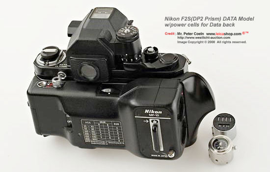 Collectible, rare version of a Nikon F2S DATA rear section view of MF-10 DATABACK