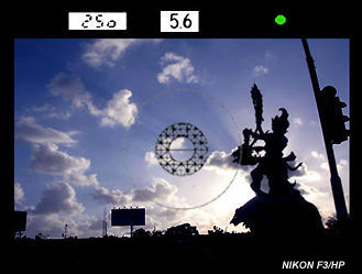 Nikon F3 viewfinder information, photo at Traffic Junction, Bali Island, Indonesia