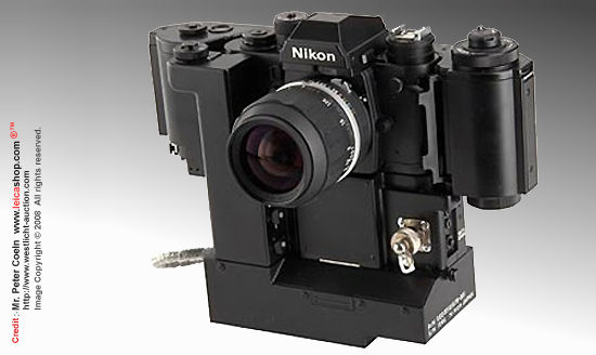 Side view with full setup view of Nikon F3 NASA 250 special application camera