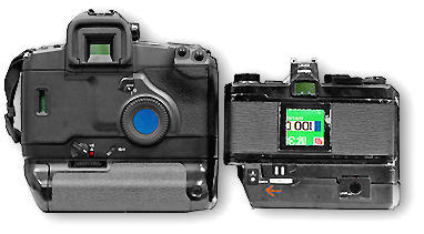 Comparing size and dimension of Canon EOS 3 with an compact Olympus OM1.