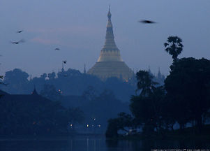 An evening  photo of Shwedagon lake view,  Yangon, Myanmar (Rangoon, Burma)