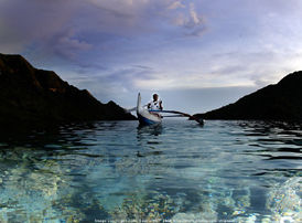 Boating at sea bay with semi trans sea water